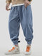 Oversized Mens Cool Corduroy Solid Color Ankle Banded Pants - Blue