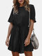 Solid Color Ruffled Short Sleeves Casual Jumpsuit For Women - Black