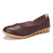 Women Casual Soft Leather Solid Color Ballet Flat Shoes - Brown