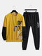 Mens Letter Print Sleeve Stitching Sweatshirt Street Two Pieces Outfits - Yellow