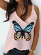 Butterfly Printed V-neck Tank Top For Women - Pink