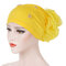 Women Pan Flower Hat Oversized With Flower Headscarf Beanies Hat Solid Color Beaded  Cotton Cap - Yellow
