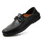 Men Leather Stitching Pure Color Slip-On Comfy Soft Driving Loafers - Black