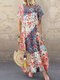 Floral Print Patchwork Short Sleeve A-line Plus Size Dress - Pink