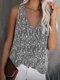 Printed V-neck Causal Tank Top for Women - Grey