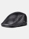 Men Genuine Leather Keep Warm Plus Thickness Cotton Windproof Ear Protection Forward Hat Beret Hatd Duck Tongue Hat - Black  cow leather