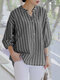 Stripe Pattern Puff Sleeve Blouse For Women - Black