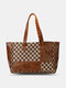 Vintage Delicate Printing Patchwork Handbag Faux Leather Large Capacity Tote Shopping Bag - #06