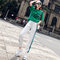 Sports Suit Women's New Season Fashion Hip Hop Casual Loose Running Clothes Two-piece Short-sleeved Tide Days - Green and white suit