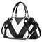 Women Faux Leather Simple Handbag Leisure Shoulder Bag - Black+White