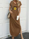 Flower Leopard Letter Print Splited Short Sleeve Maxi Dress For Women - Brown