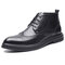 Large Size Men Retro Carved Leather Slip Resistant Brogue Casual Boots - Black