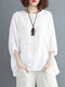 Solid Round Neck Bat Sleeve Casual Blouse - White