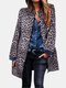 Leopard Print Long Sleeve Casual Plus Size Jacket - Khaki