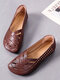 Women Casual Solid Color PU Hollow-out Slip On Lightweight Flat Shoes - Dark Brown