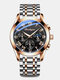 8 Colors Leather Stainless Steel Men Vintage Watch Decorated Luminous Pointer Calendar Quartz Watch - Rose Gold Case Black Dial Stainl