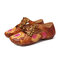 SOCOFY Retro Embossed Flower Splicing Floral Lace Up Slip On Shoes - Orange