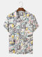 Mens All Over Abstract Print Button Up Street Short Sleeve Shirts - Beige