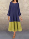 Solid Color Patchwork Casual Plus Size Maxi Dress - Blue