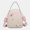 Women Oxford Embroidery Ethnic Multi-carry Earphone Backpack Shoulder Bag Handbag - Khaki
