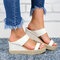 Women Comfy Wearable Casual Espadrille Platform Wedges Slippers - White