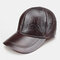 Men's Leather Hat First Layer Cowhide Casual Dome Duck Tongue Earmuffs Adjustable Big Brim Baseball Cap - #01
