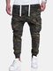 Mens Big Pocket Camouflage Printed Elactic Waist Tight Ankle Pants - Army Green