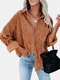 Vintage Corduroy Solid Color Jacket Long Sleeve Ribbed Women Shirt - Brown