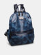 Retro Oil Wax Leather Multi-Compartments Backpack Large Capacity School Bag - Blue