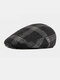 Men Felt Ear Protection Keep Warm Plaid Pattern Casual Forward Hat Beret Hat Flat Cap - Black