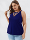 Solid Color Hollow Sleeveless Plus Size Tank Top - Royal Blue