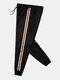 Mens Side Striped Winter Thick Sport  Fit Drawstring Mid Waist Jogger Pants - Black