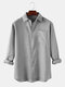 Mens Linen Solid Color Relaxed Fit Basic Long Sleeve Shirts With Pocket - Grey
