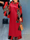 Колокольчик с леопардовым принтом и длинным рукавом Шея Макси Платье - Красный