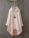 Casual Solid Color Lapel Long Sleeve Plus Size Shirt - Pink