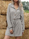Solid Color Knitted Knotted Button Long Sleeve Casual Dress for Women - Gray