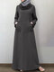 Solid Color Pockets Long Sleeve Casual Maxi Muslim Dress - Dark Gray