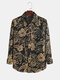 Mens Ethnic Style Vintage Printing Long Sleeve Casual Loose Shirts - Black
