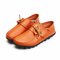 Big Size Leather Lace Up Loafers Flat Casual Shoes For Women - Orange
