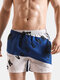 Men Colorblock Swim Trunks Multi Pockets Drawstring Swimwear - Blue
