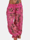 Tie Waist Floral Print Wide Leg Loose Pants For Women - Rose
