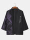 Mens Paisley Scarf Ethnic Pattern Open Front Black Kimono - Purple