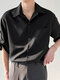 Mens Solid Roll-Up Lapel Collar Shirt - Black