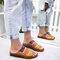 Large Size Women Comfy Retro Stitching Splicing Hollow Wedges Sandals - Orange