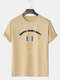 Mens Letter Smile Face Printed Cotton Short Sleeve T-Shirts - Khaki