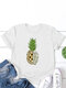 Pineapple Sunflower Printed Letters O-neck Short Sleeve T-shirt - White