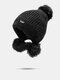 Women Rabbit Fur Knitted Plus Velvet Ear Protection Solid Letter Metal Label Fur Ball Decoration Warmth Beanie Hat - Black