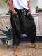 Casual Solid Color Drop Crotch Plus Size Harem Pants - Black