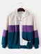 Mens Fleece Color Block Patchwork Zipper Design Casual Jackets - Beige