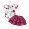 Flower Print Girl Romper + Skirt Set For 0-2 Years - Rose